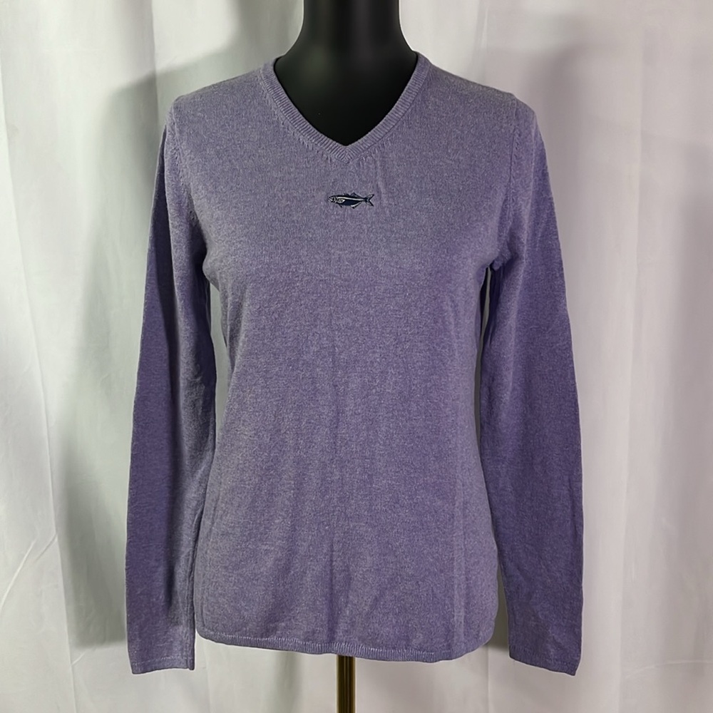 Menemsha Blues Lavender Purple Cotton Cashmere Long Sleeve V-Neck Sweater